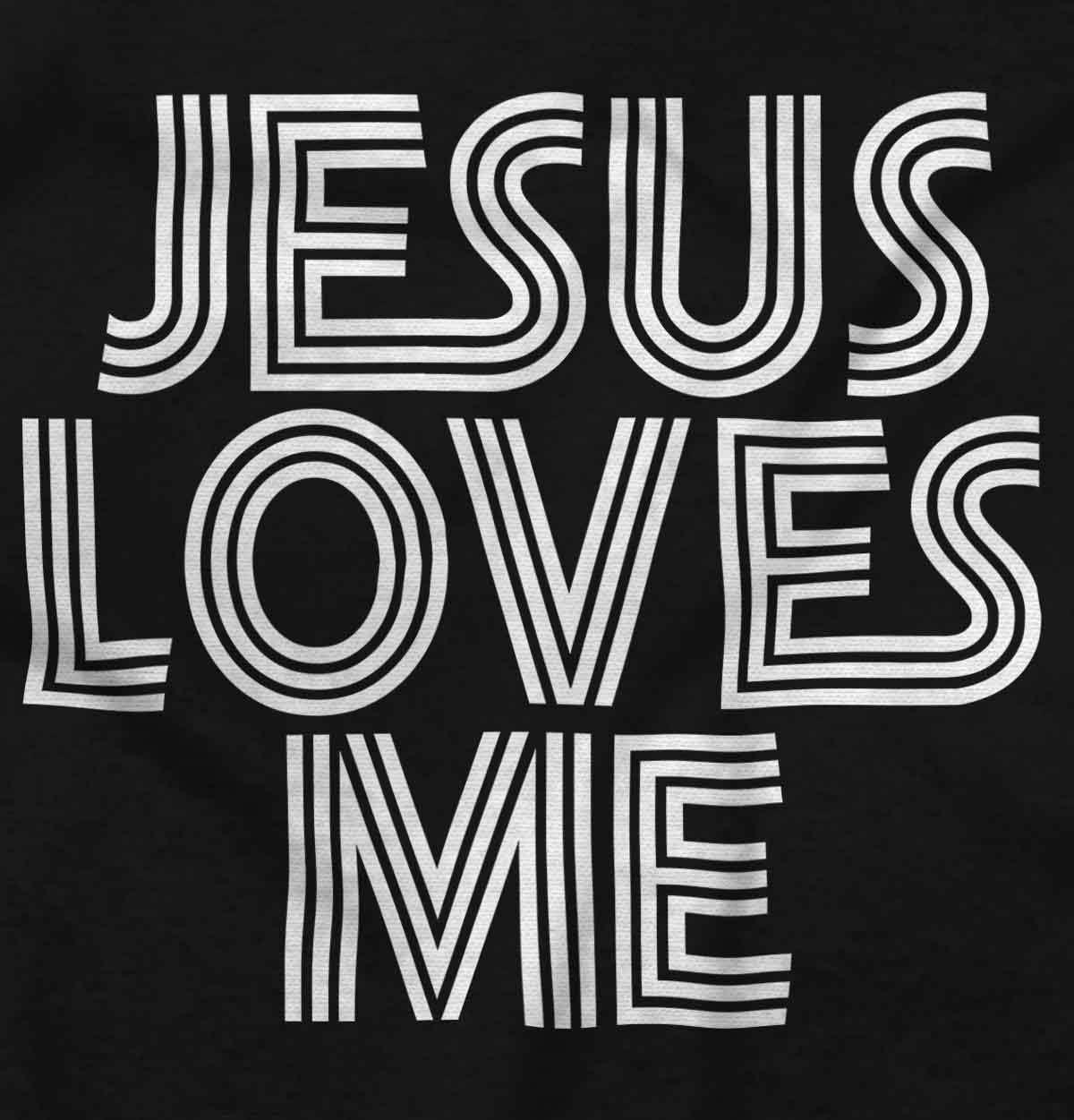 imageBrisco Brands Jesus Loves Me Retro Christian Baby Romper Boys or GirlsBlack