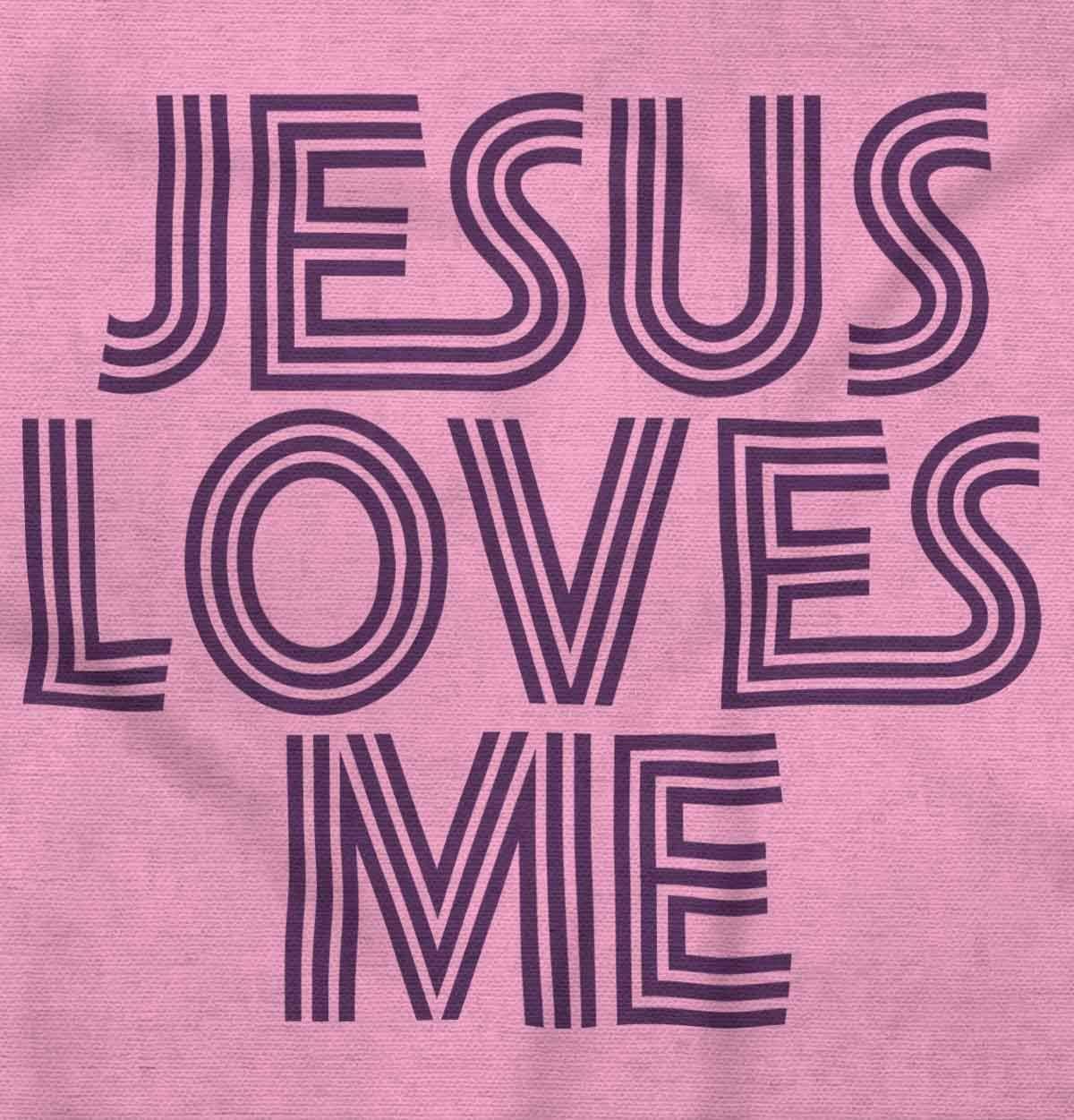 imageBrisco Brands Jesus Loves Me Retro Christian Baby Romper Boys or GirlsPink