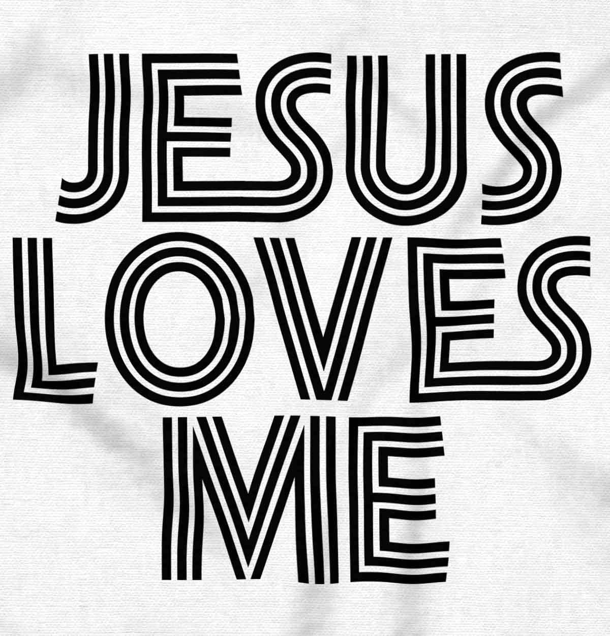 imageBrisco Brands Jesus Loves Me Retro Christian Baby Romper Boys or GirlsWhite
