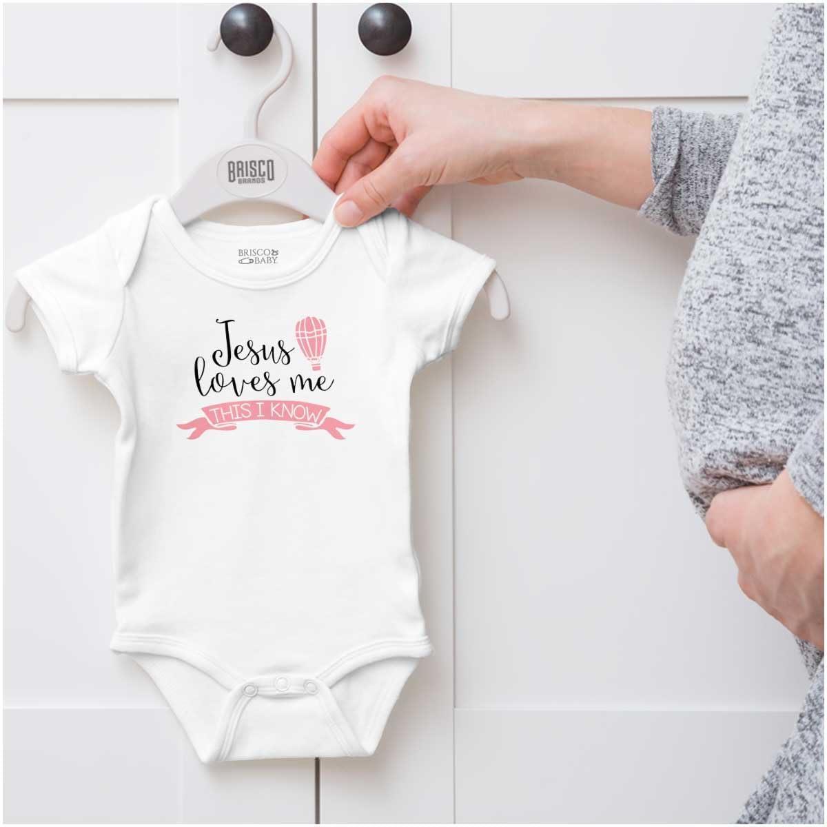 imageBrisco Brands Jesus Loves Me This I Know Christian Baby Bodysuit Jumper GirlsWhite