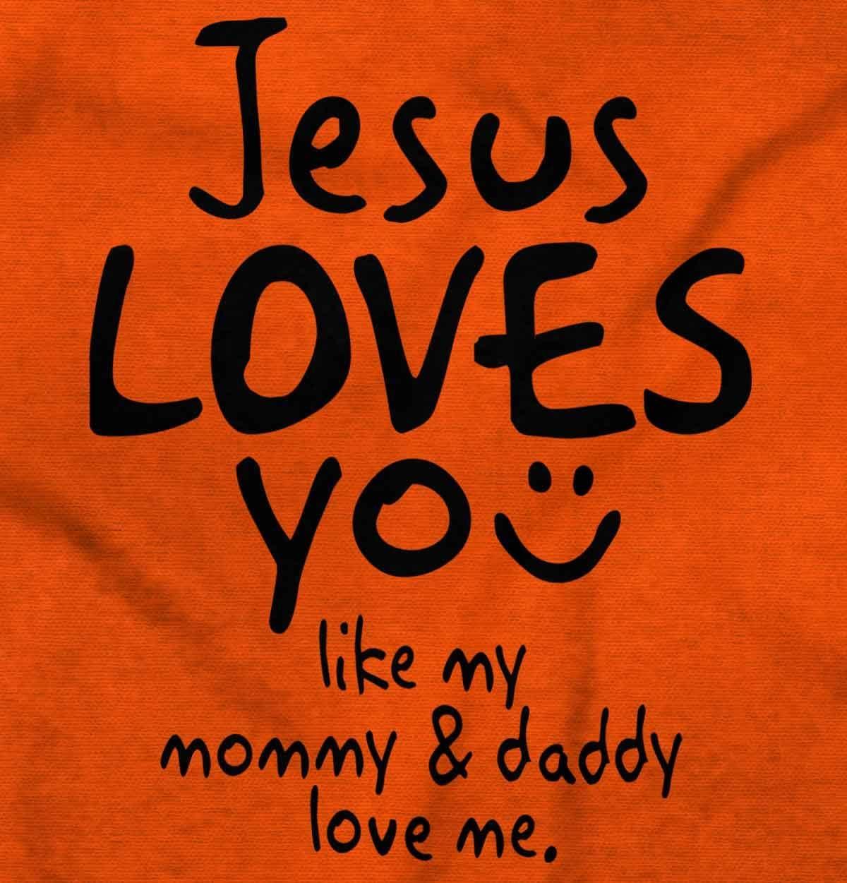 imageBrisco Brands Jesus Loves You Christian Religious Baby Bodysuit Jumper GirlsOrange
