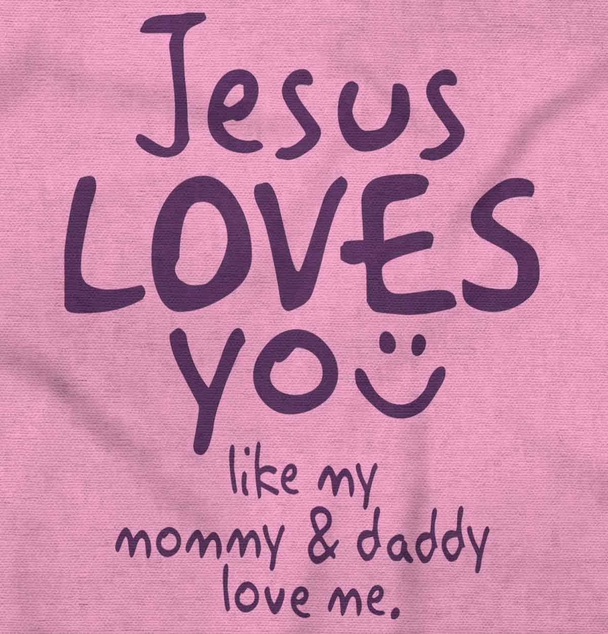 imageBrisco Brands Jesus Loves You Christian Religious Baby Bodysuit Jumper GirlsPink