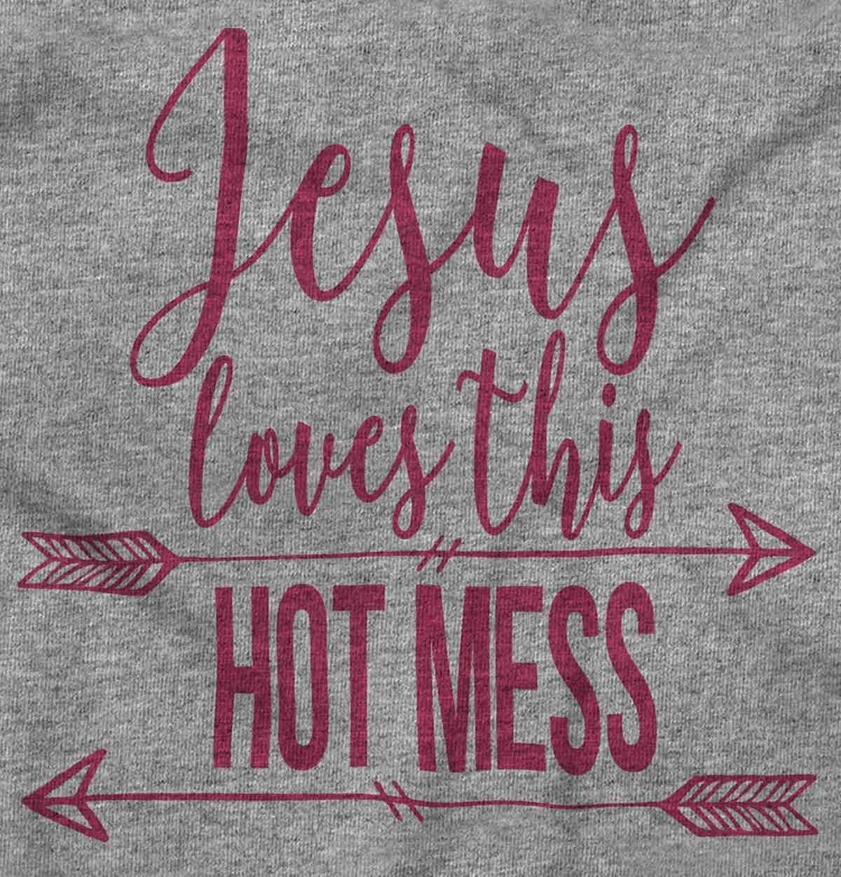 imageBrisco Brands Jesus Loves this Hot Mess Funny Baby Bodysuit Jumper GirlsHeather