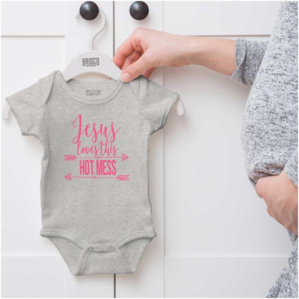 imageBrisco Brands Jesus Loves this Hot Mess Funny Baby Bodysuit Jumper GirlsHeather