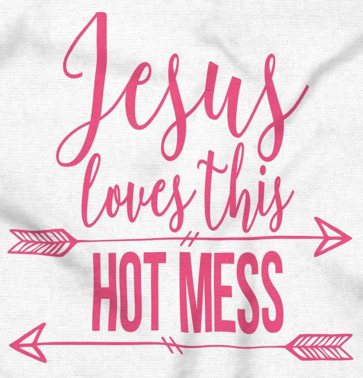 imageBrisco Brands Jesus Loves this Hot Mess Funny Baby Bodysuit Jumper GirlsWhite