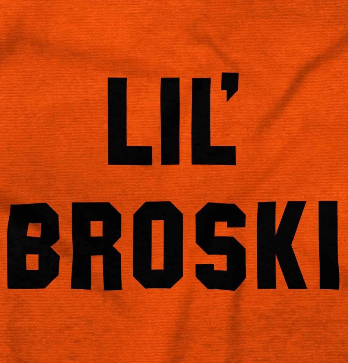 imageBrisco Brands Lil Broski Funny Younger Brother Baby Bodysuit Jumper BoysOrange