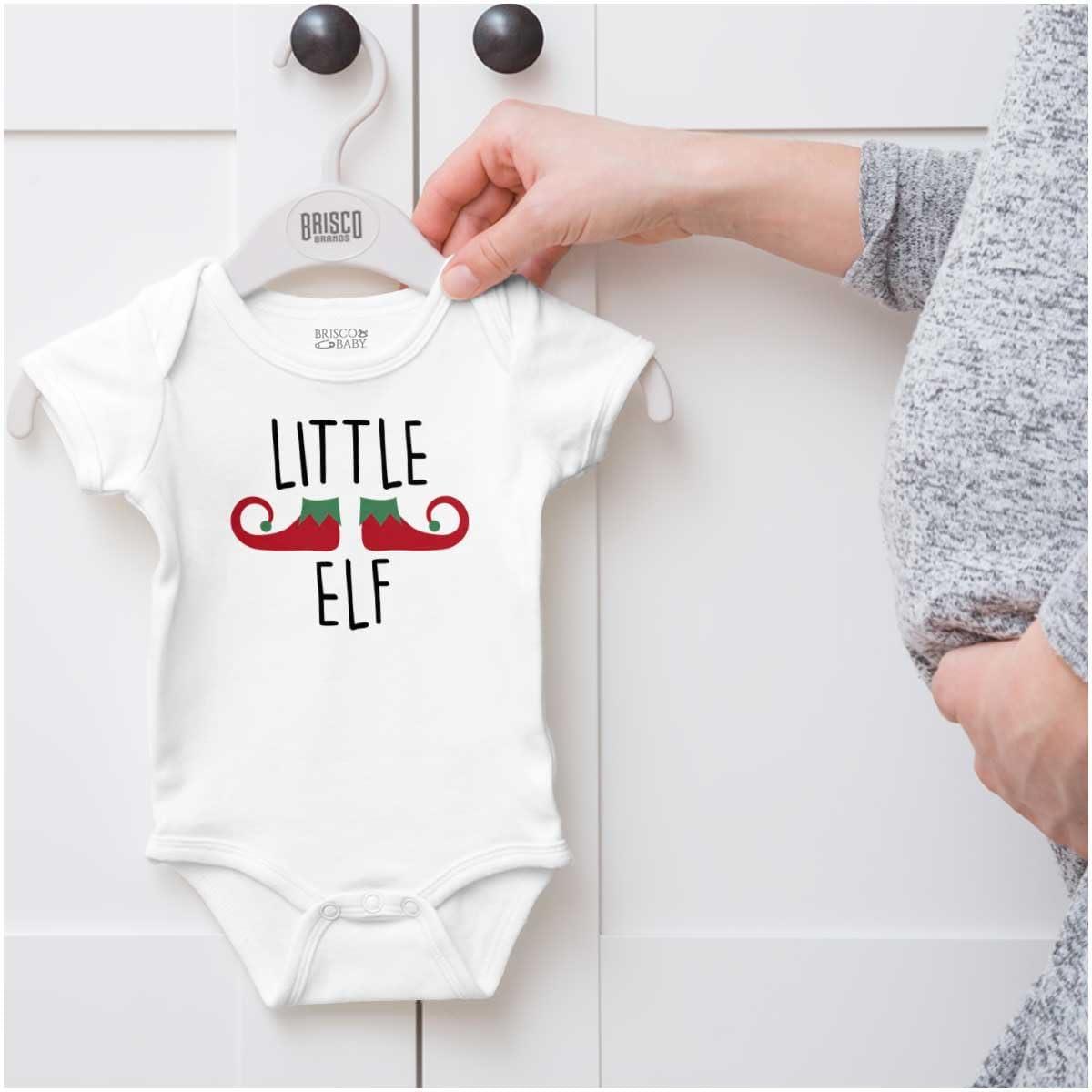 imageBrisco Brands Little Elf Christmas Xmas Baby Romper Boys or GirlsWhite