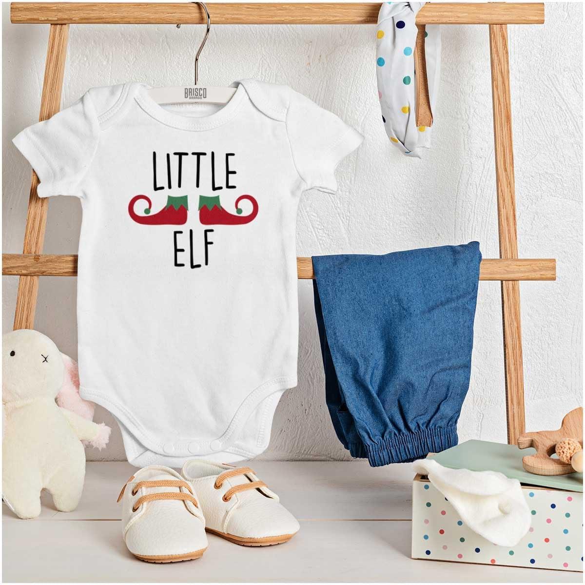 imageBrisco Brands Little Elf Christmas Xmas Baby Romper Boys or GirlsWhite