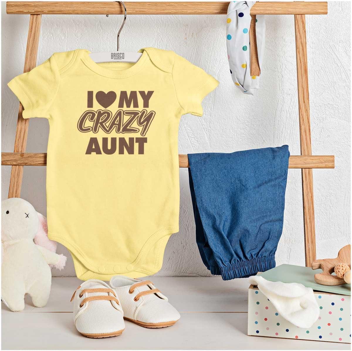 imageBrisco Brands Love My Crazy Aunt Funny Cool Auntie Baby Romper Boys or GirlsBanana