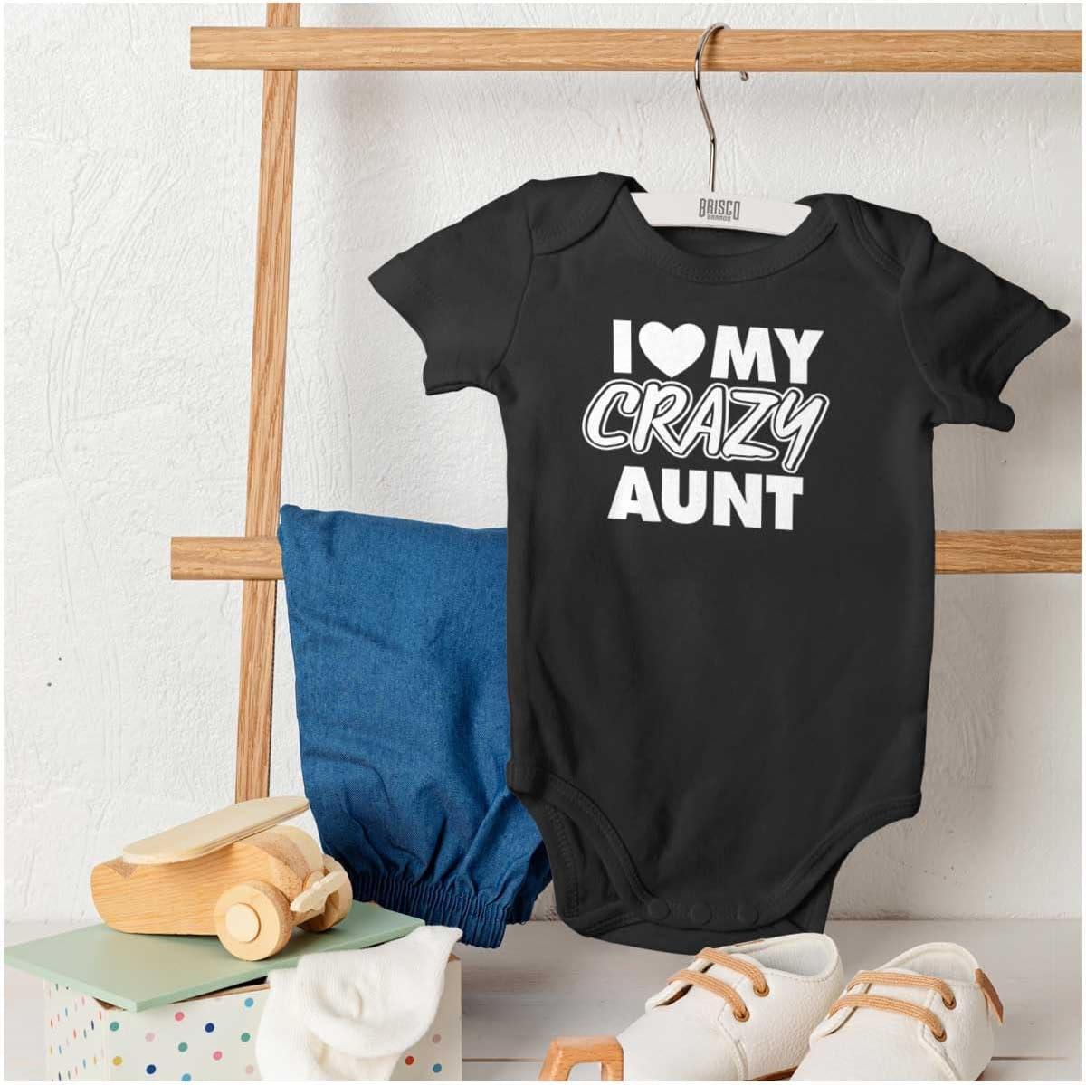 imageBrisco Brands Love My Crazy Aunt Funny Cool Auntie Baby Romper Boys or GirlsBlack