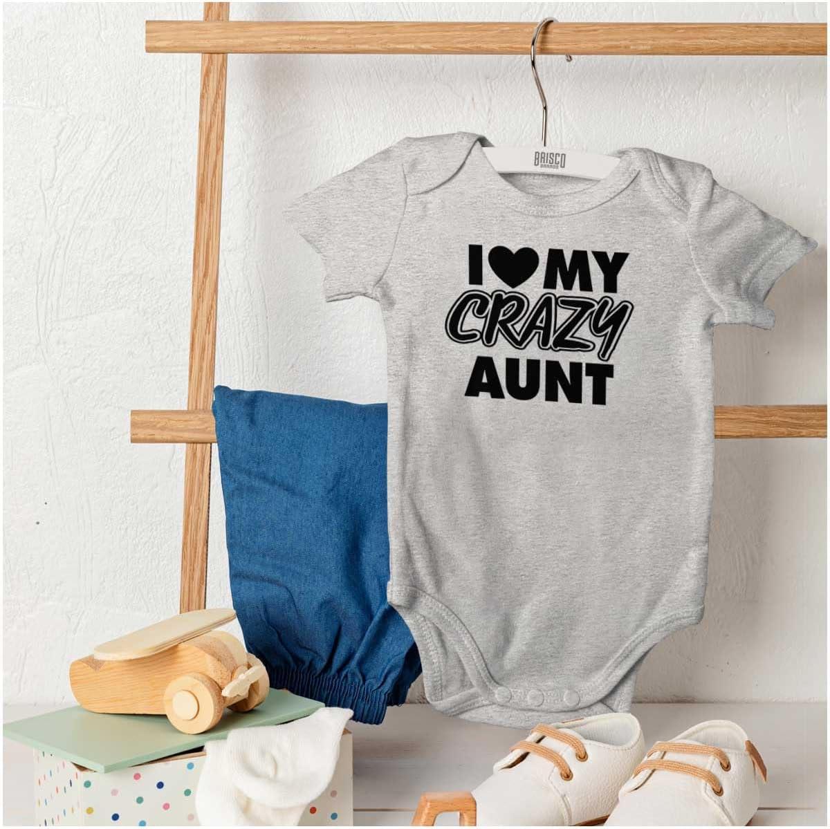 imageBrisco Brands Love My Crazy Aunt Funny Cool Auntie Baby Romper Boys or GirlsHeather