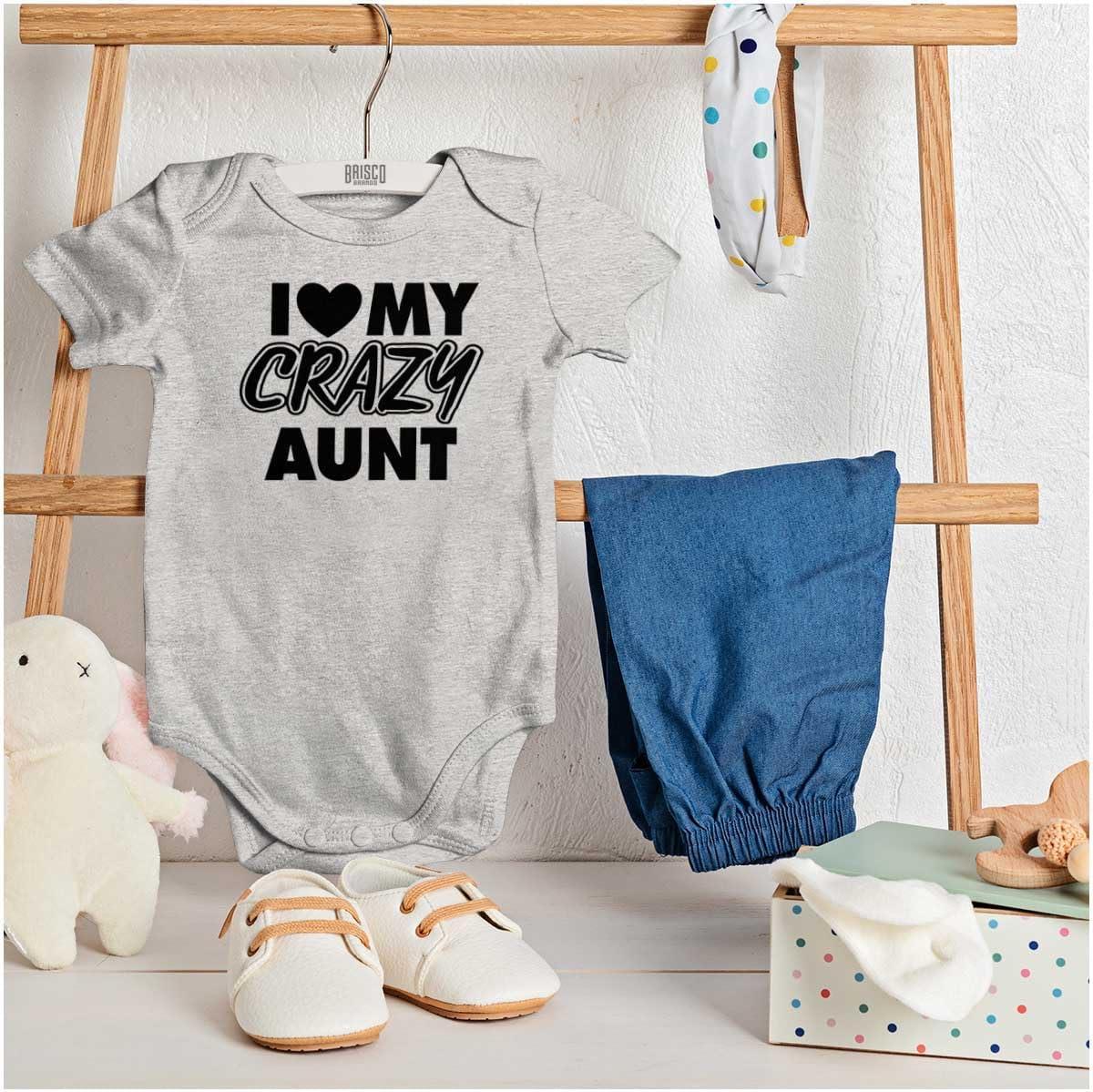 imageBrisco Brands Love My Crazy Aunt Funny Cool Auntie Baby Romper Boys or GirlsHeather
