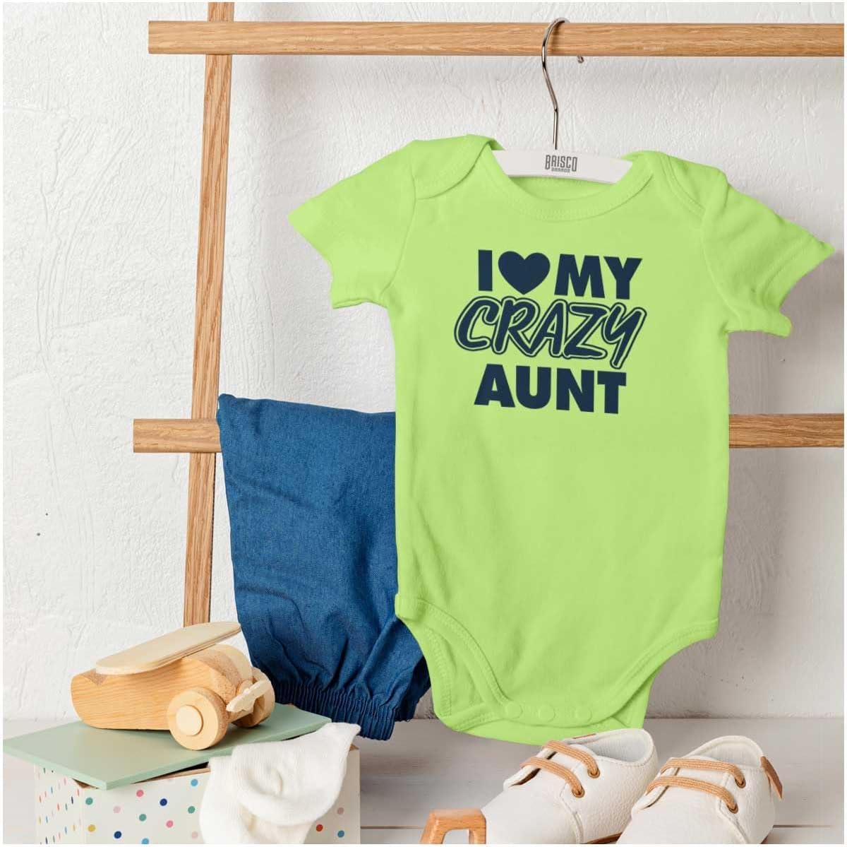 imageBrisco Brands Love My Crazy Aunt Funny Cool Auntie Baby Romper Boys or GirlsKey Lime