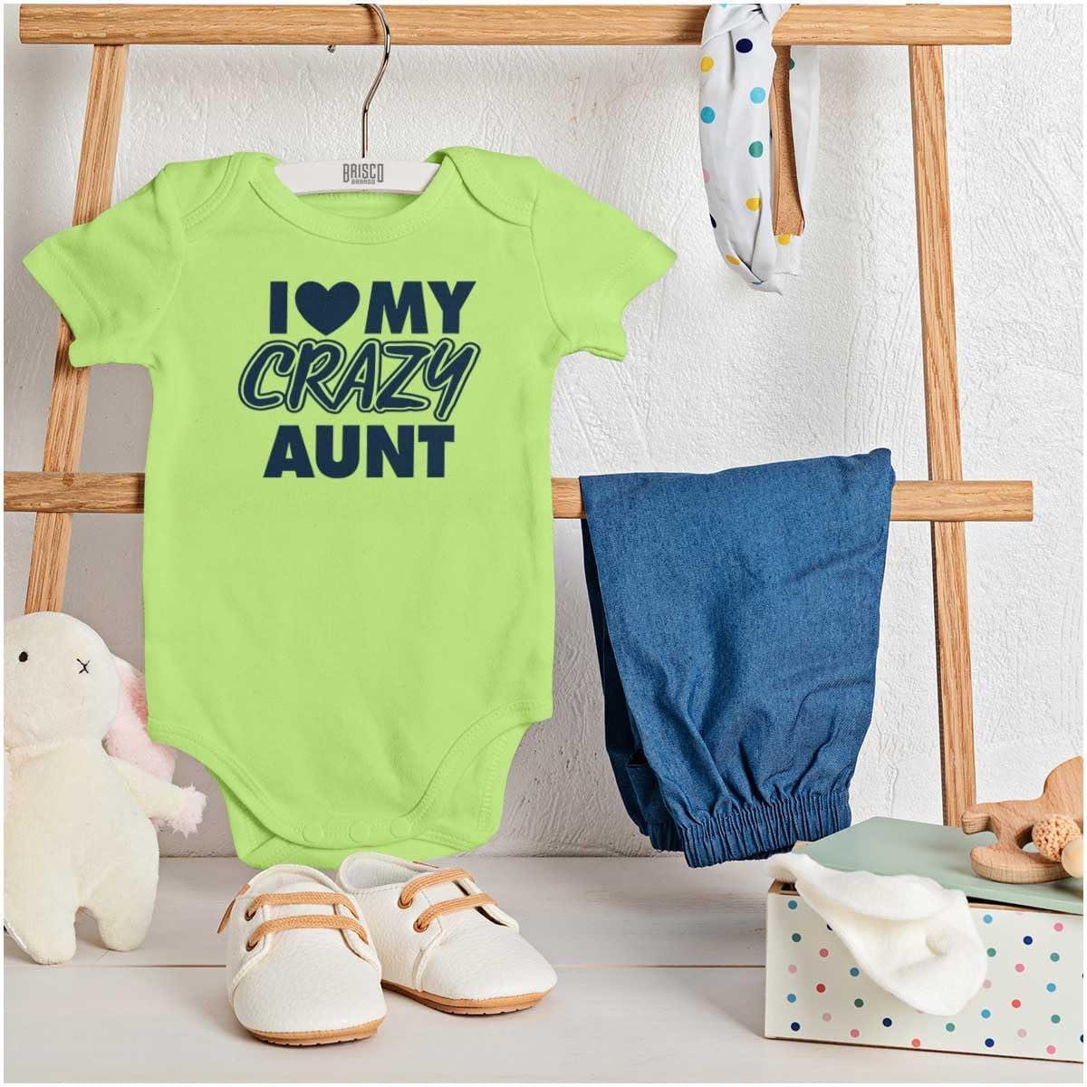 imageBrisco Brands Love My Crazy Aunt Funny Cool Auntie Baby Romper Boys or GirlsKey Lime