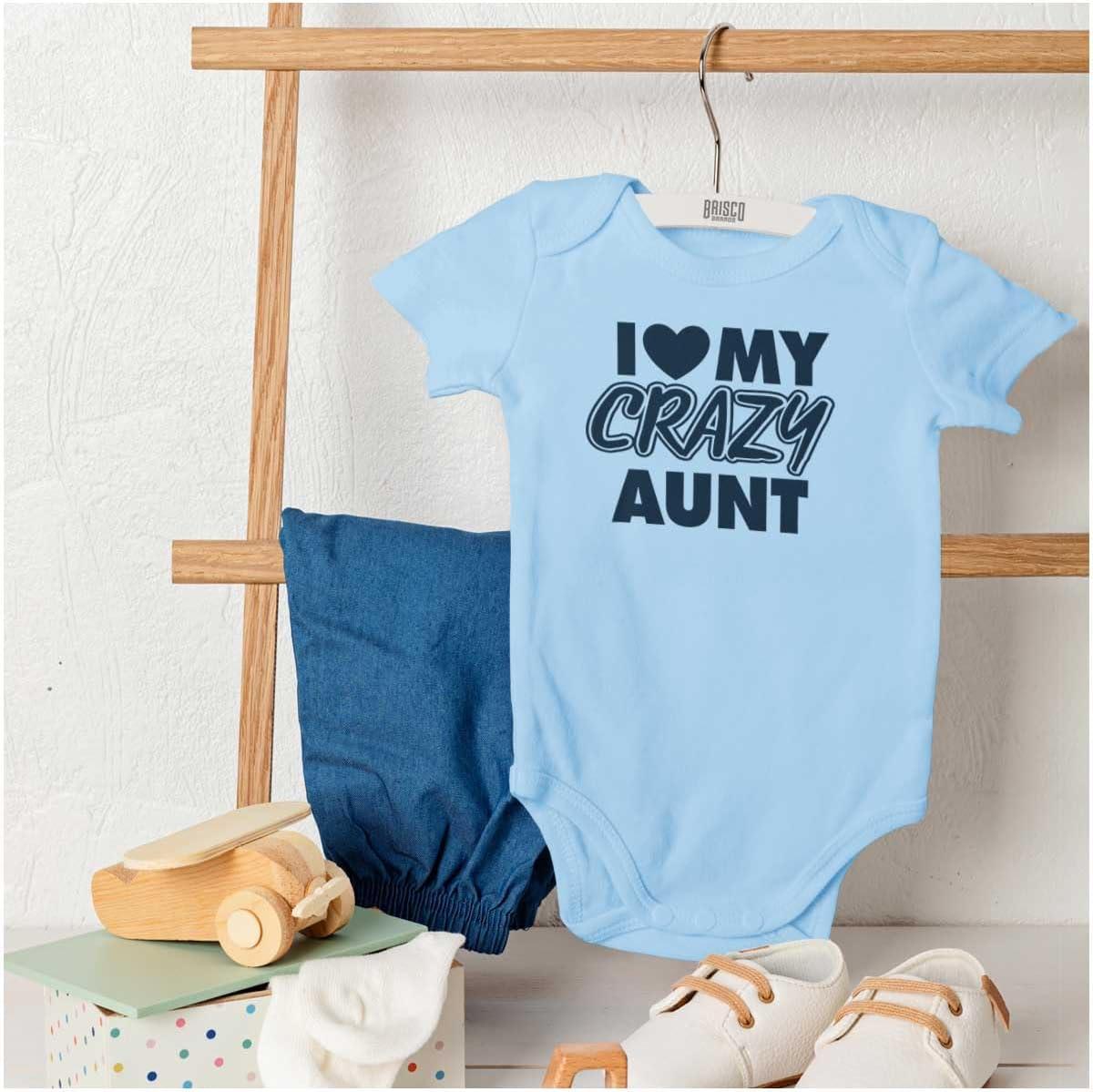 imageBrisco Brands Love My Crazy Aunt Funny Cool Auntie Baby Romper Boys or GirlsLight Blue