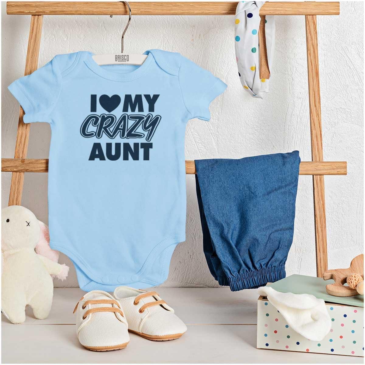 imageBrisco Brands Love My Crazy Aunt Funny Cool Auntie Baby Romper Boys or GirlsLight Blue