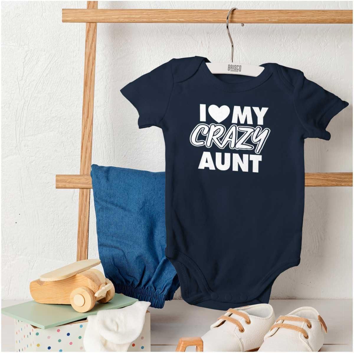 imageBrisco Brands Love My Crazy Aunt Funny Cool Auntie Baby Romper Boys or GirlsNavy
