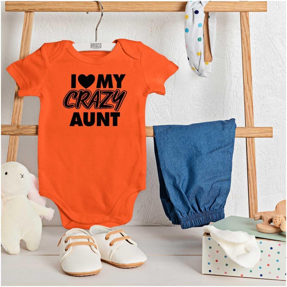 imageBrisco Brands Love My Crazy Aunt Funny Cool Auntie Baby Romper Boys or GirlsOrange