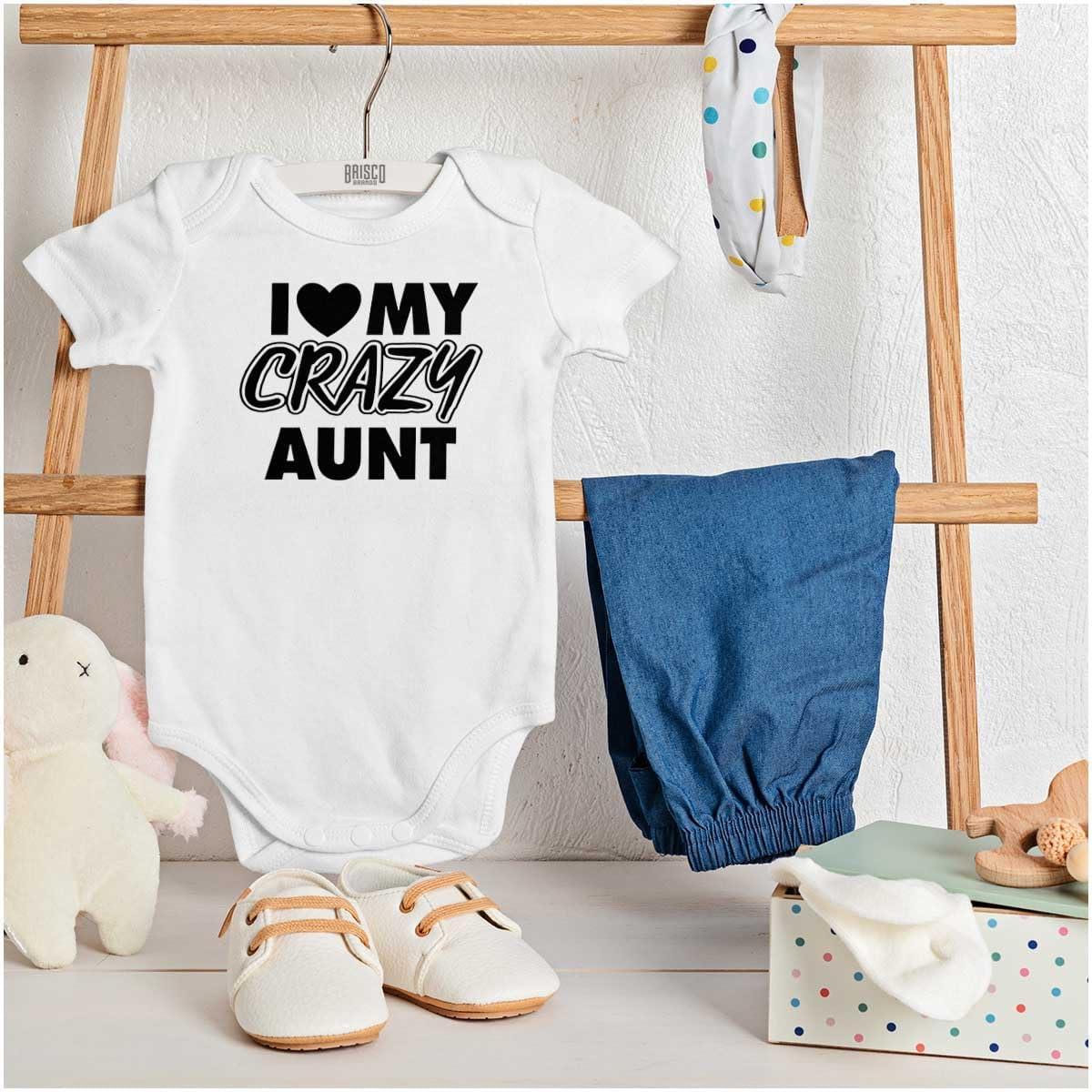 imageBrisco Brands Love My Crazy Aunt Funny Cool Auntie Baby Romper Boys or GirlsWhite