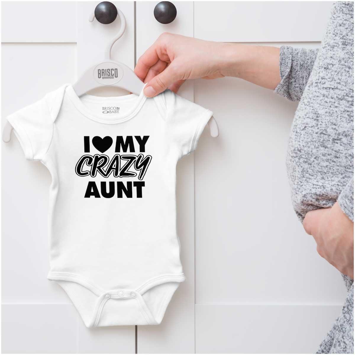 imageBrisco Brands Love My Crazy Aunt Funny Cool Auntie Baby Romper Boys or GirlsWhite