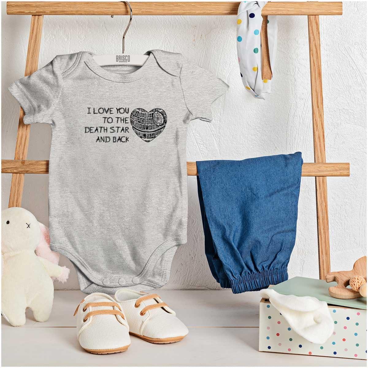imageBrisco Brands Love You Death Star and Back Galaxy Baby Bodysuit Jumper GirlsHeather