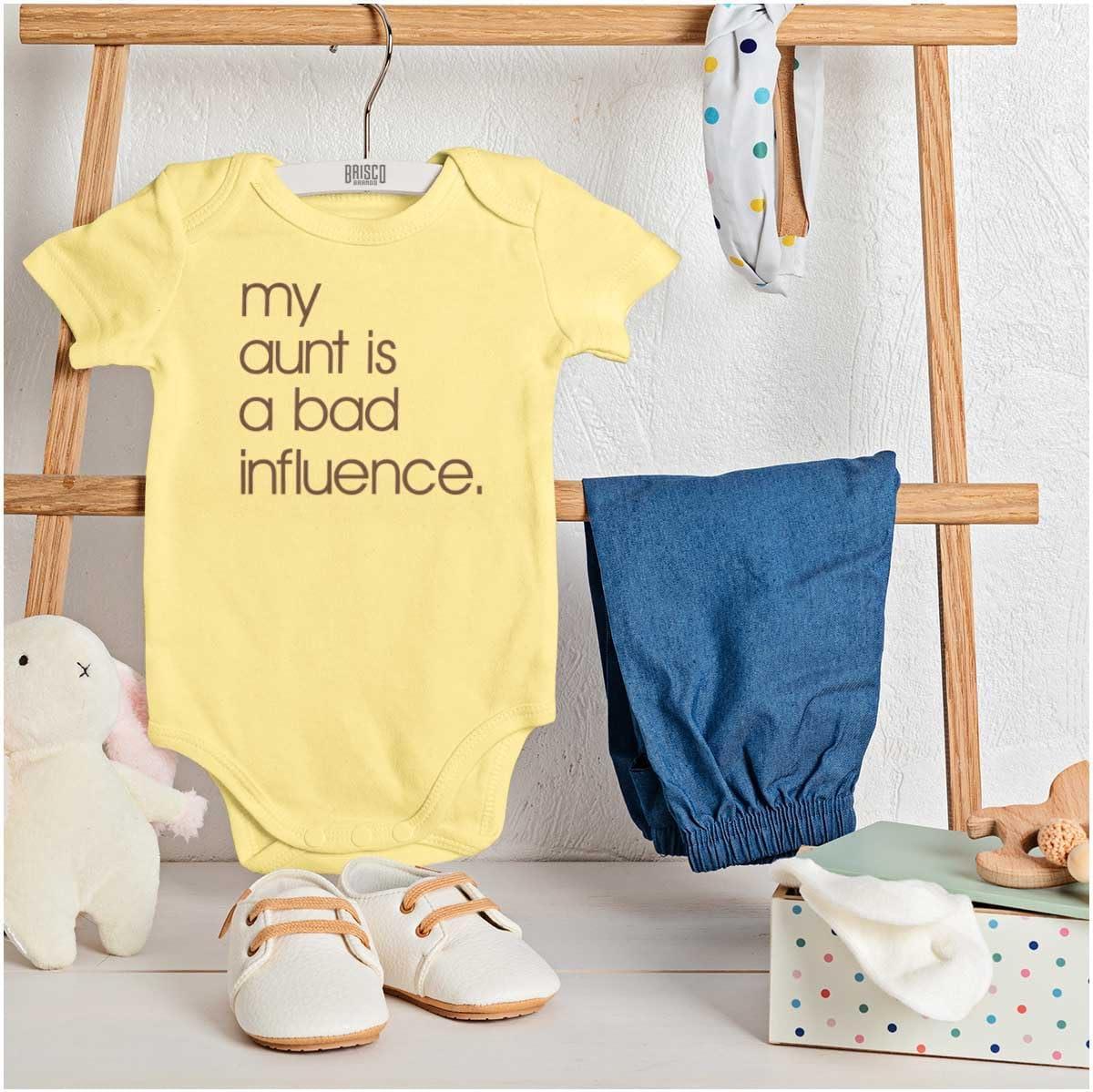 imageBrisco Brands My Aunt is a Bad Influence Funny Cute Baby Romper Boys or GirlsBanana