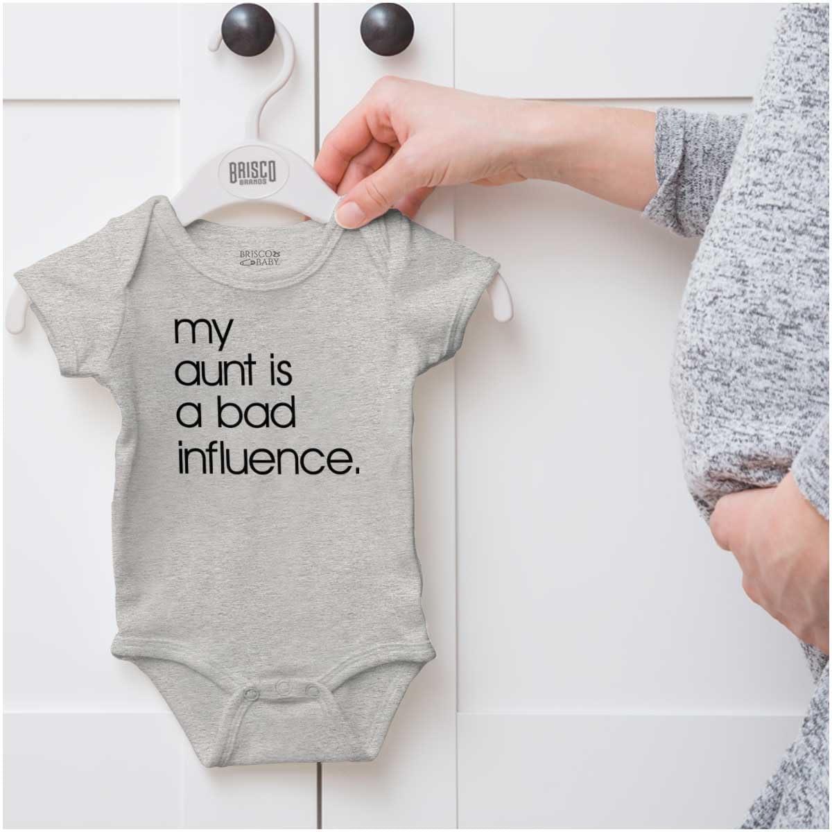 imageBrisco Brands My Aunt is a Bad Influence Funny Cute Baby Romper Boys or GirlsHeather
