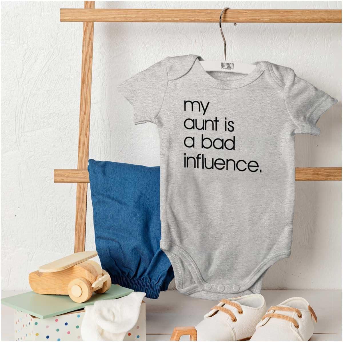 imageBrisco Brands My Aunt is a Bad Influence Funny Cute Baby Romper Boys or GirlsHeather