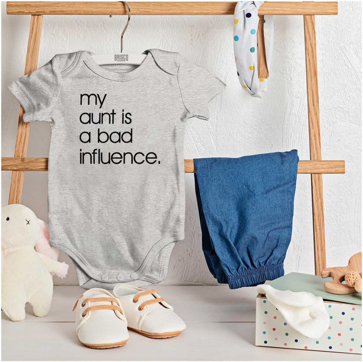 imageBrisco Brands My Aunt is a Bad Influence Funny Cute Baby Romper Boys or GirlsHeather