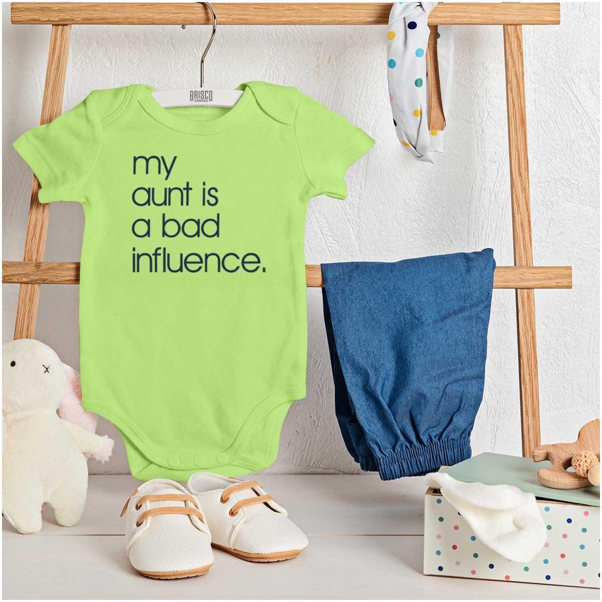 imageBrisco Brands My Aunt is a Bad Influence Funny Cute Baby Romper Boys or GirlsKey Lime