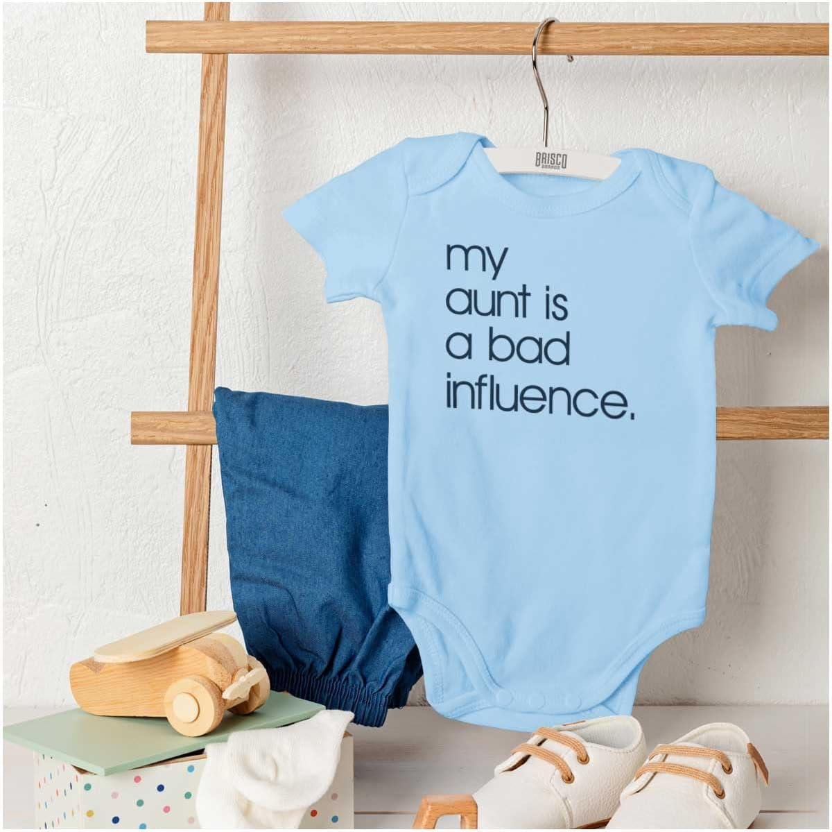imageBrisco Brands My Aunt is a Bad Influence Funny Cute Baby Romper Boys or GirlsLight Blue