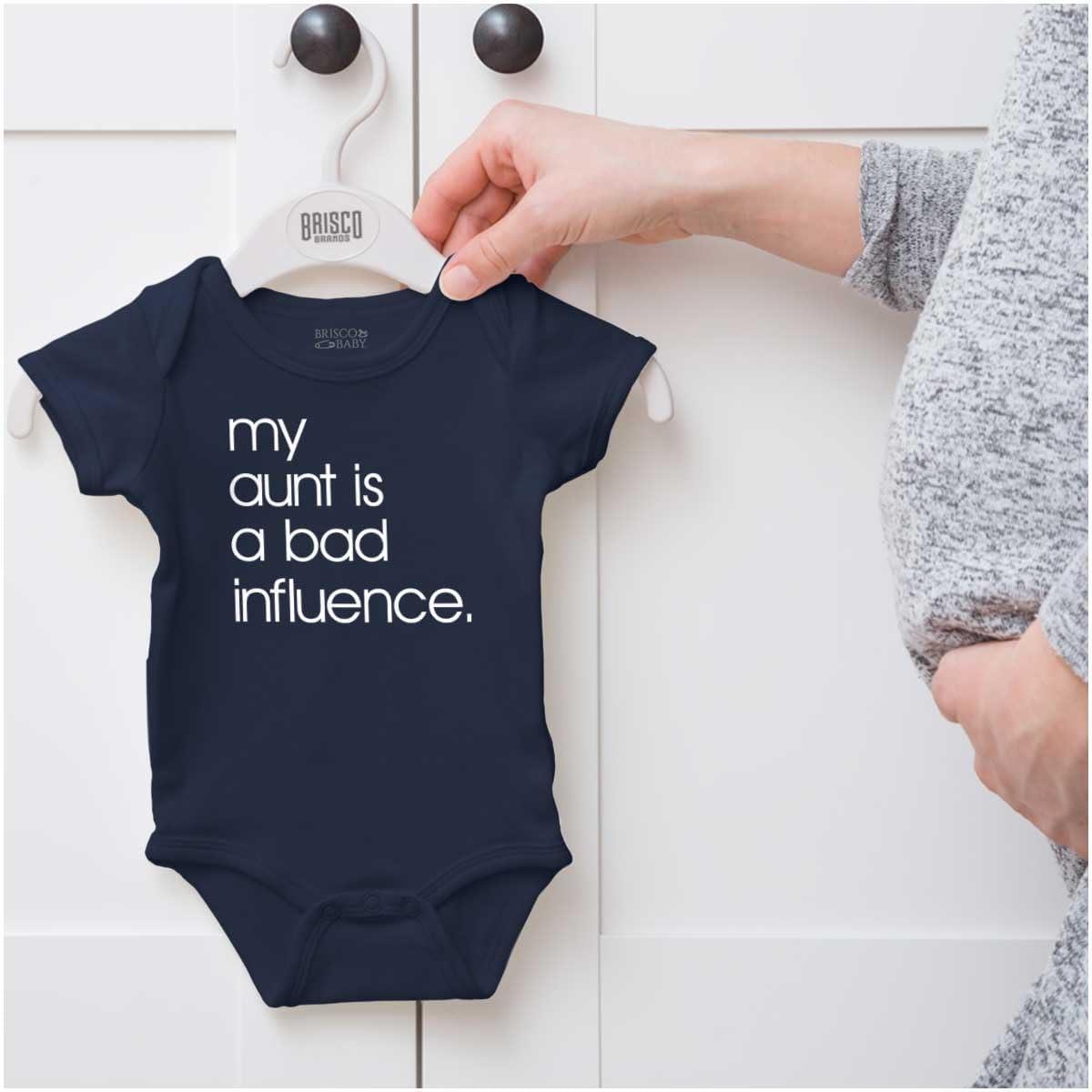 imageBrisco Brands My Aunt is a Bad Influence Funny Cute Baby Romper Boys or GirlsNavy