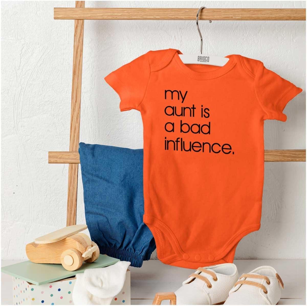 imageBrisco Brands My Aunt is a Bad Influence Funny Cute Baby Romper Boys or GirlsOrange