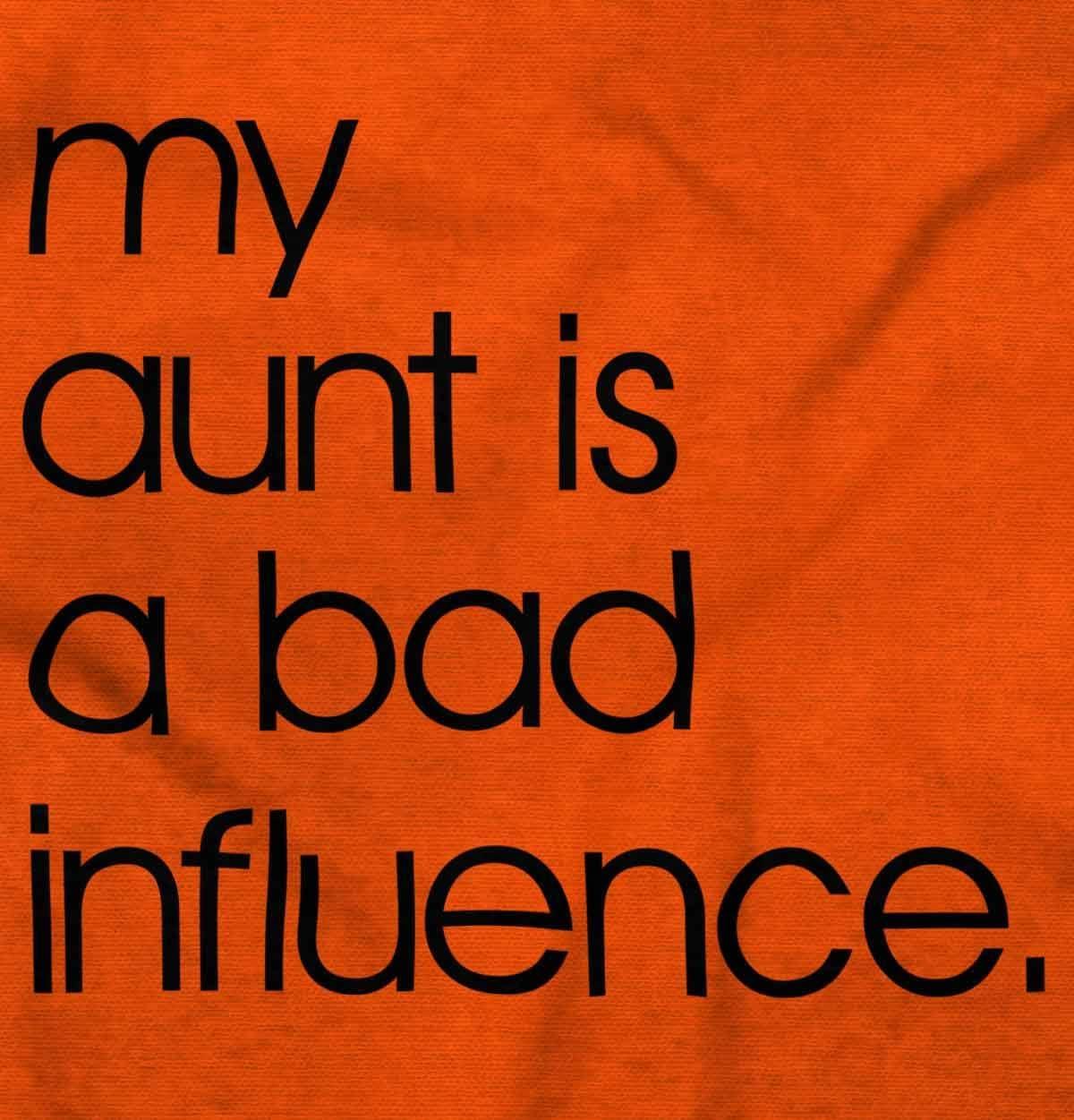 imageBrisco Brands My Aunt is a Bad Influence Funny Cute Baby Romper Boys or GirlsOrange