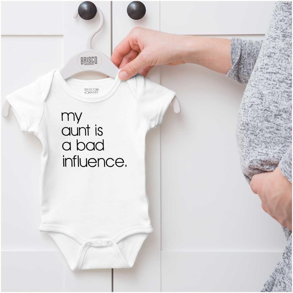 imageBrisco Brands My Aunt is a Bad Influence Funny Cute Baby Romper Boys or GirlsWhite