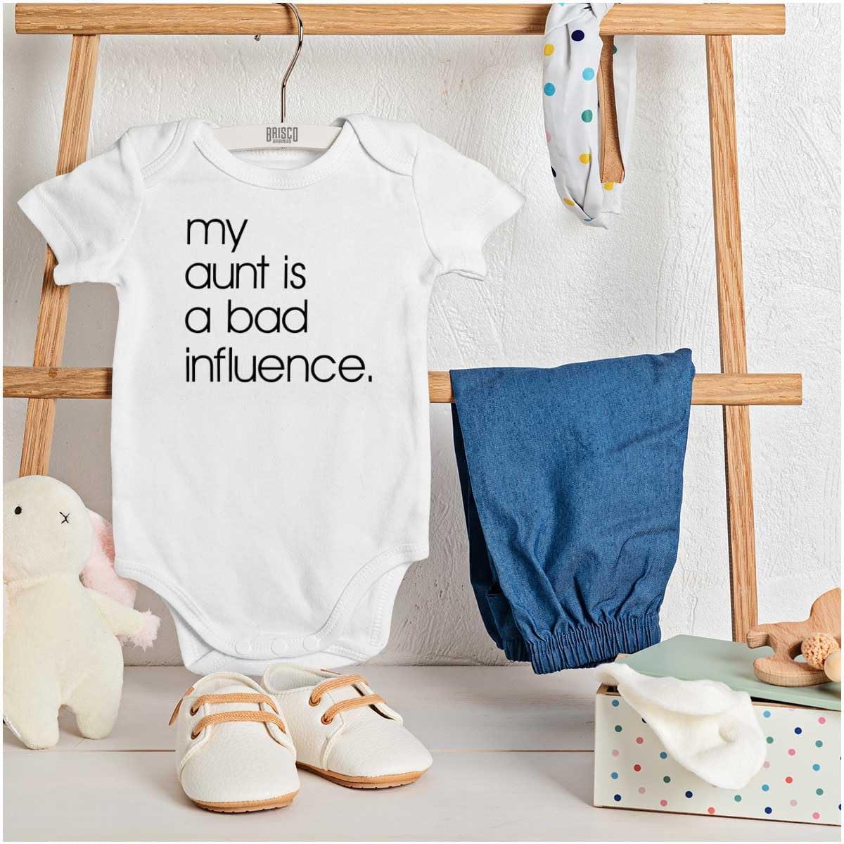 imageBrisco Brands My Aunt is a Bad Influence Funny Cute Baby Romper Boys or GirlsWhite