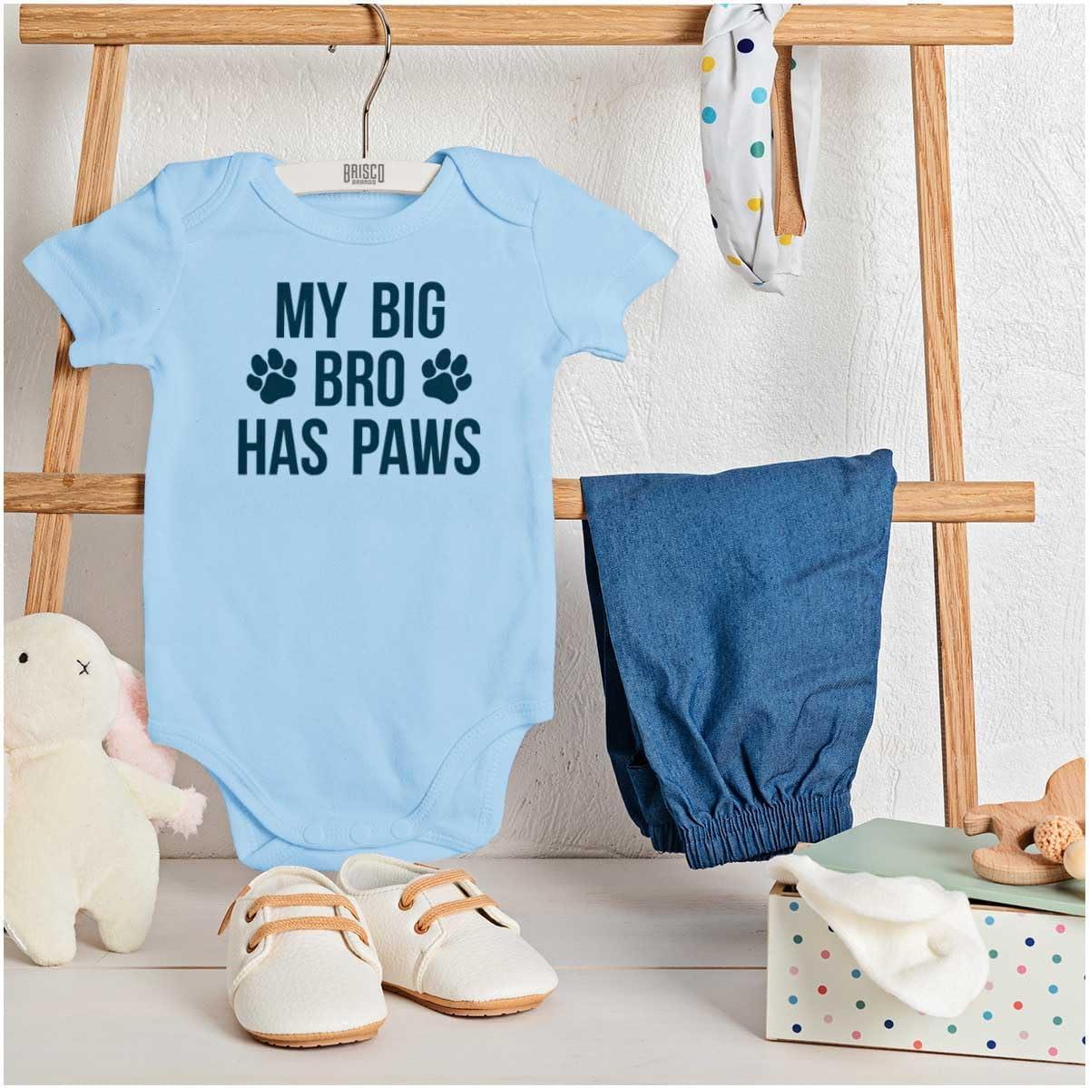 imageBrisco Brands My Big Brother Has Paws Baby Romper Boys or GirlsLight Blue