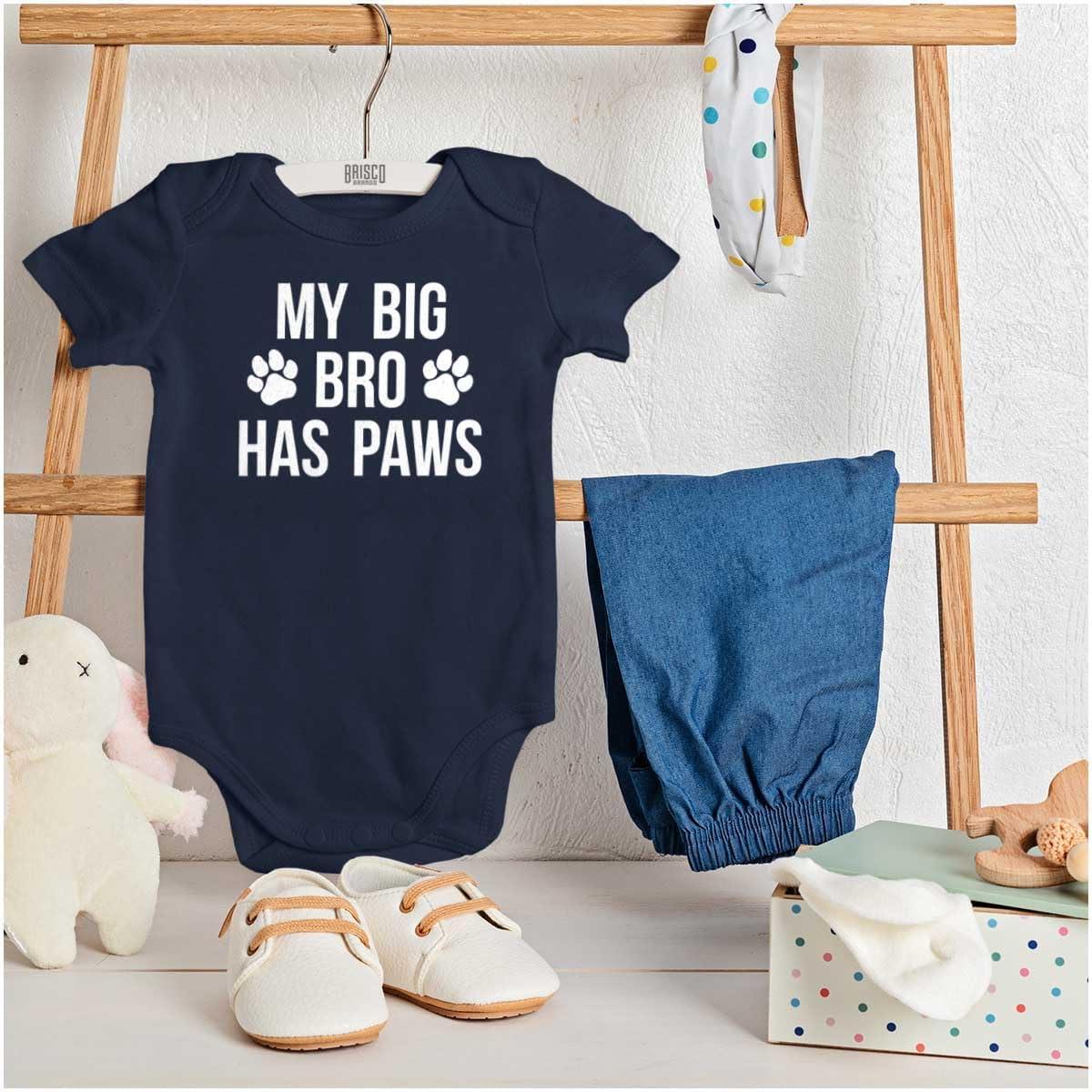 imageBrisco Brands My Big Brother Has Paws Baby Romper Boys or GirlsNavy