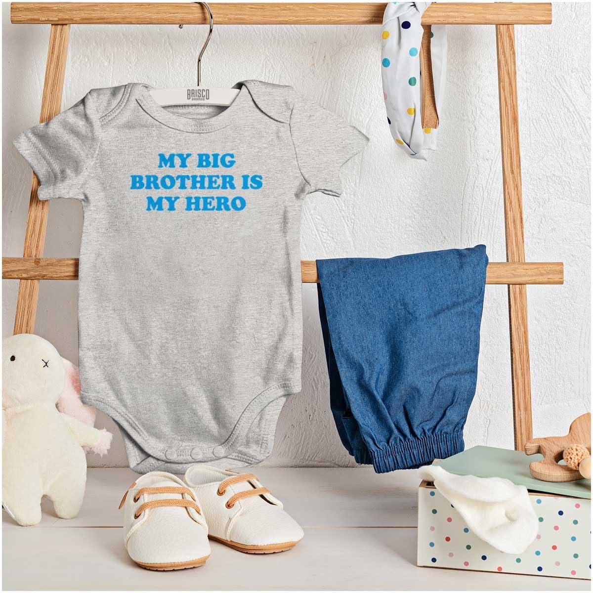 imageBrisco Brands My Big Brother is My Hero Baby Romper Boys or GirlsHeather
