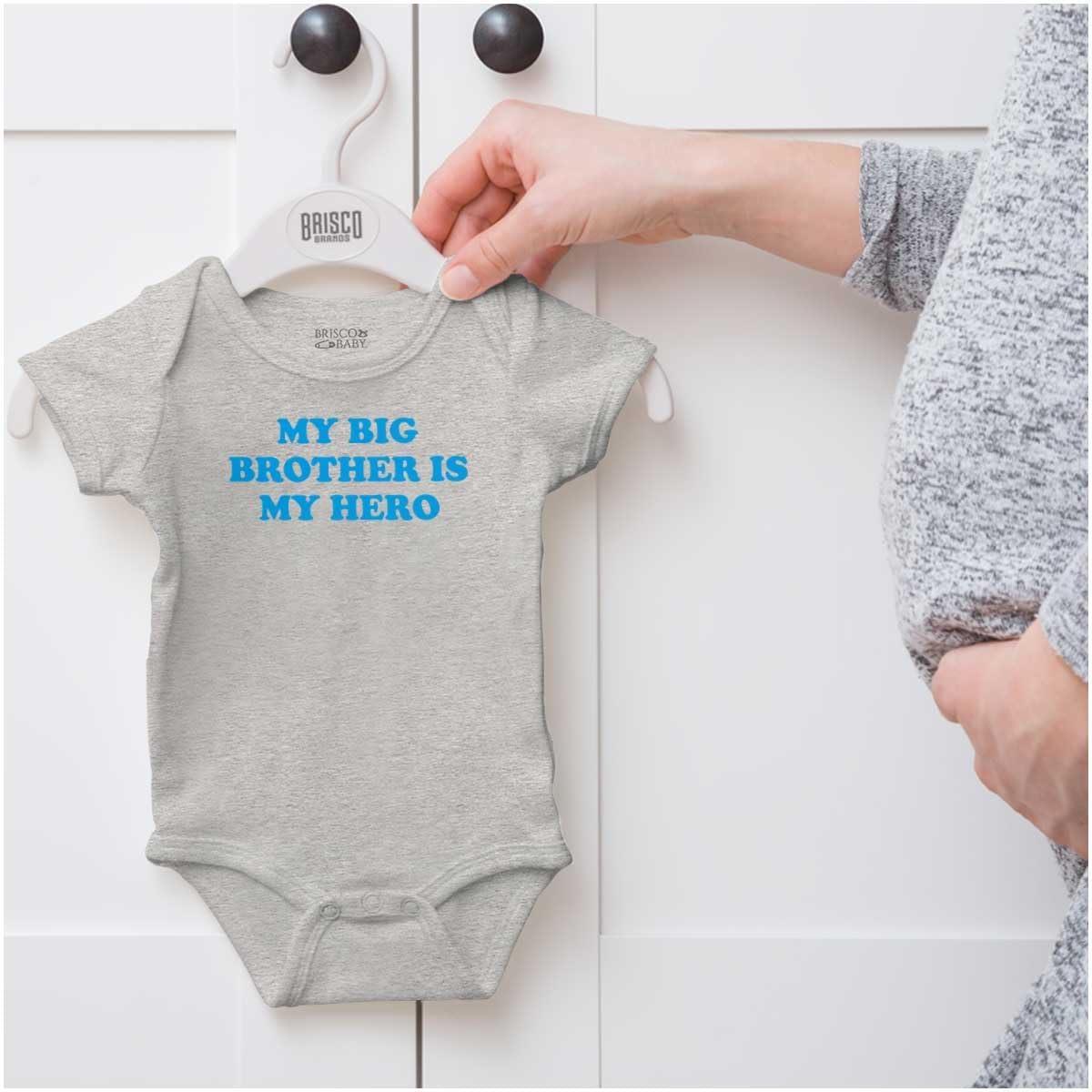 imageBrisco Brands My Big Brother is My Hero Baby Romper Boys or GirlsHeather