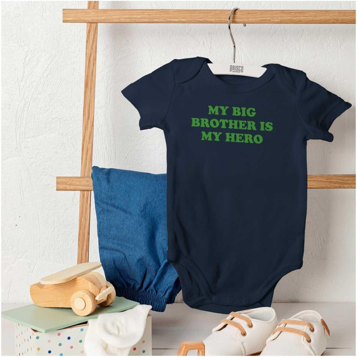 imageBrisco Brands My Big Brother is My Hero Baby Romper Boys or GirlsNavy