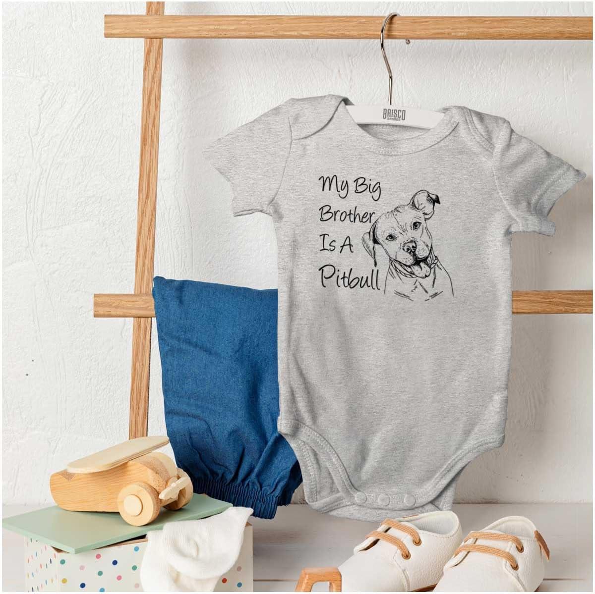 imageBrisco Brands My Big Brother is a Pitbull Dog Lover Baby Romper Boys or GirlsHeather