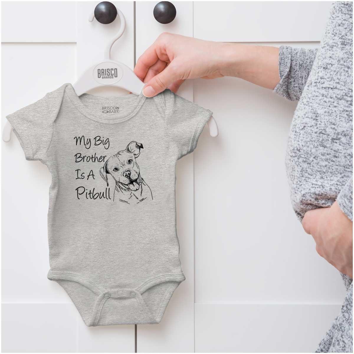 imageBrisco Brands My Big Brother is a Pitbull Dog Lover Baby Romper Boys or GirlsHeather
