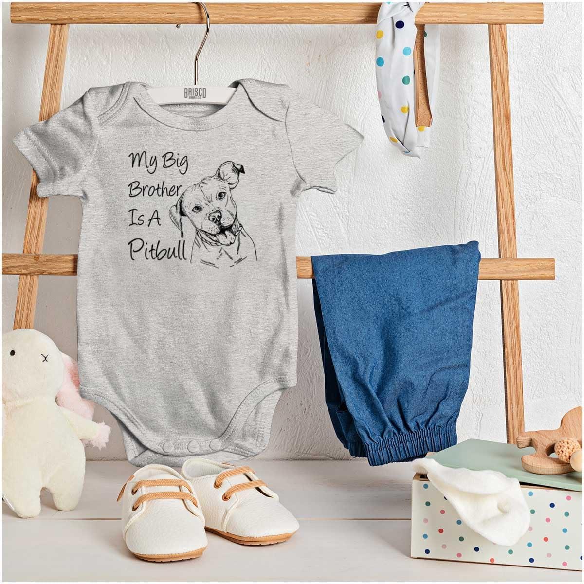 imageBrisco Brands My Big Brother is a Pitbull Dog Lover Baby Romper Boys or GirlsHeather