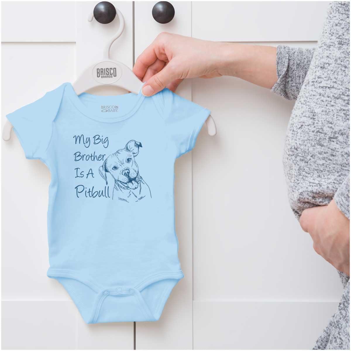 imageBrisco Brands My Big Brother is a Pitbull Dog Lover Baby Romper Boys or GirlsLight Blue