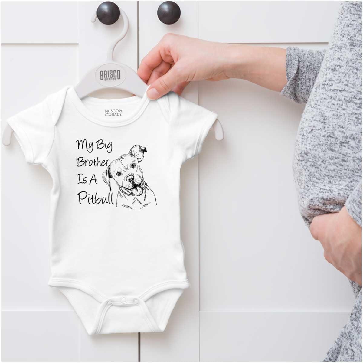 imageBrisco Brands My Big Brother is a Pitbull Dog Lover Baby Romper Boys or GirlsWhite
