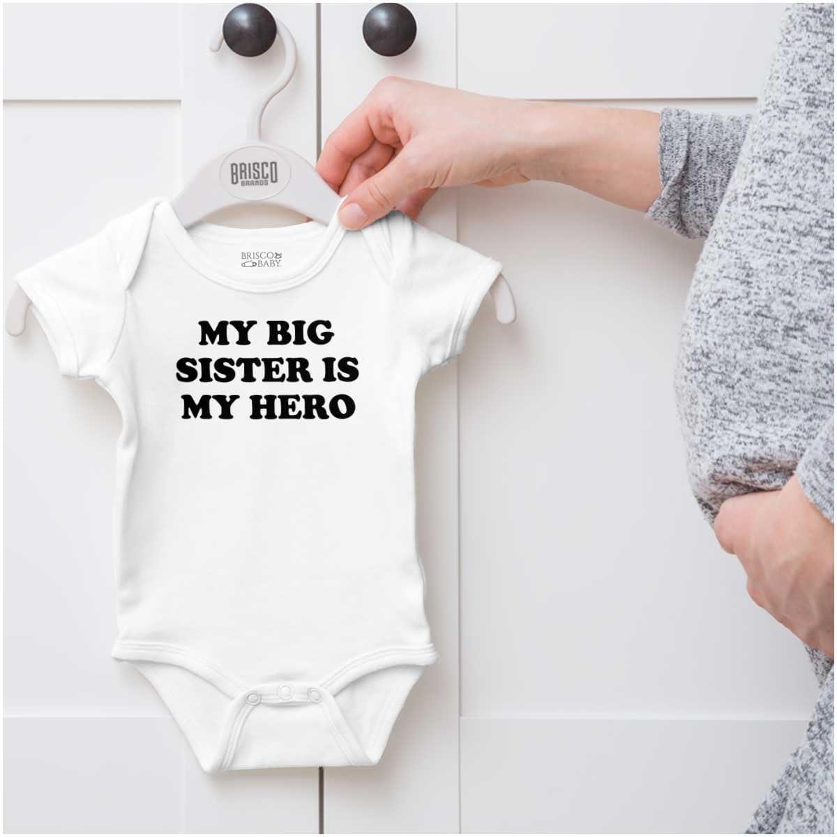 imageBrisco Brands My Big Sister My Hero Little Sis Love Baby Romper Boys or GirlsWhite