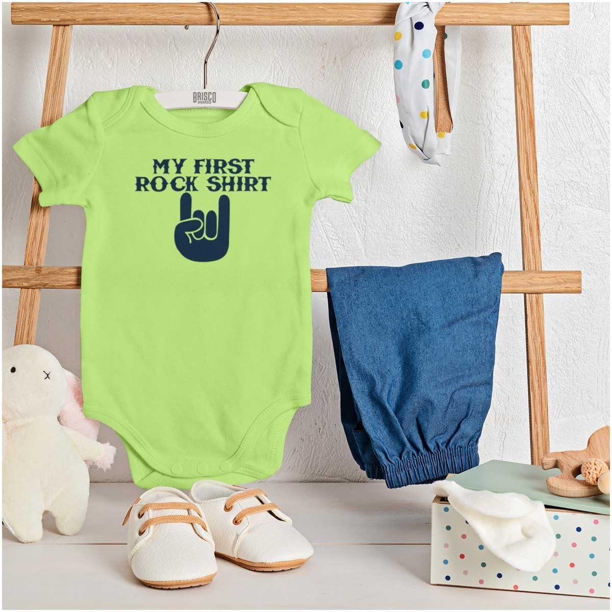imageBrisco Brands My First Rock Outfit Baby Romper Boys or GirlsKey Lime