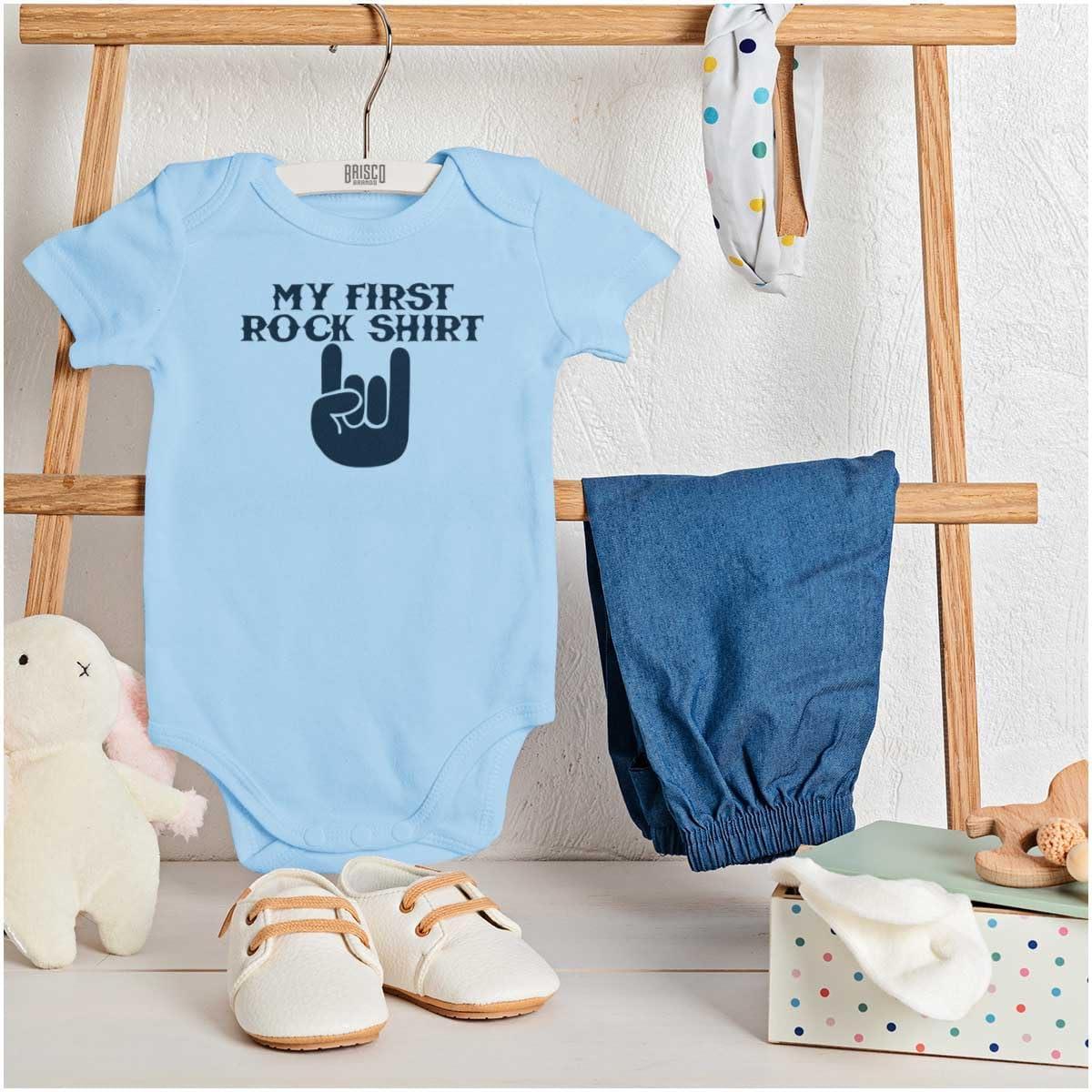 imageBrisco Brands My First Rock Outfit Baby Romper Boys or GirlsLight Blue