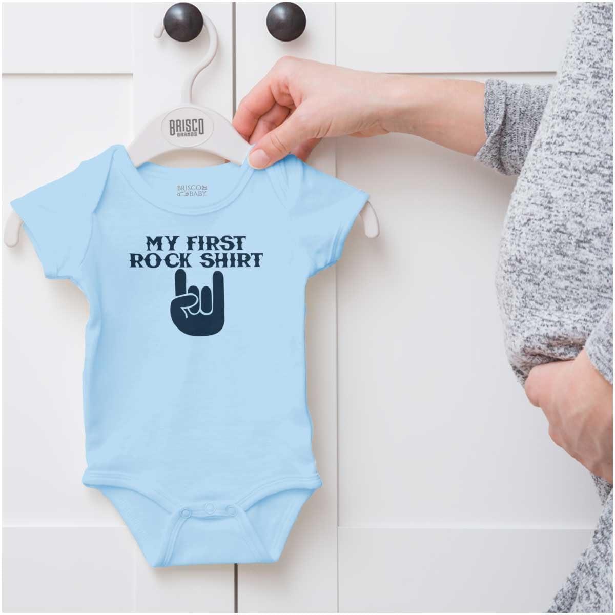 imageBrisco Brands My First Rock Outfit Baby Romper Boys or GirlsLight Blue